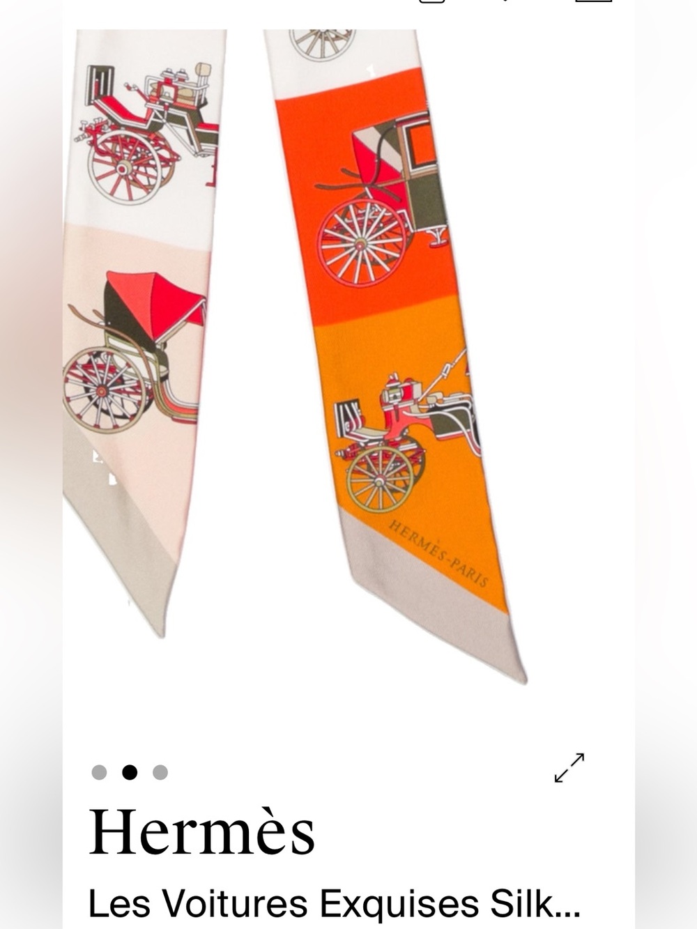 Hermès Orange, Cream and Beige Carriage Print Twilly Scarf - Picture 2 of 10
